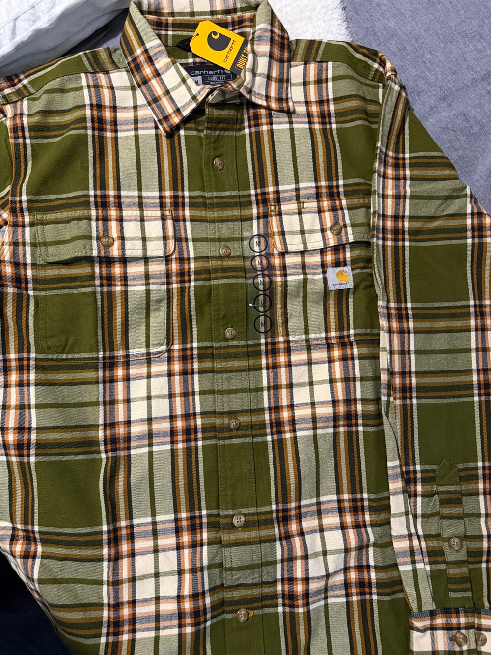 Carhartt Olive, Cream & Brown Plaid Button-Down Work Shirt
